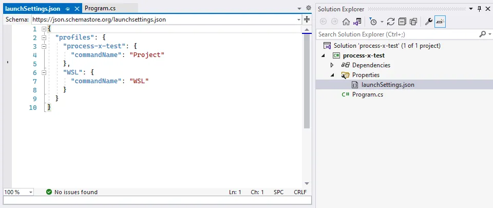 launchSettings.jsonにWSL項目を追記