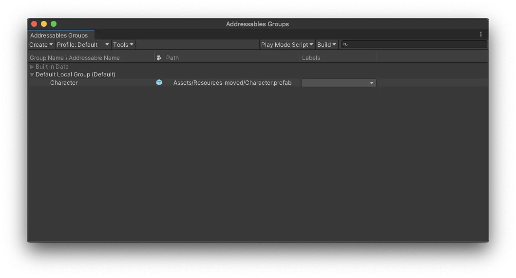 アセットがDefault Local Groupに所属しているかの確認