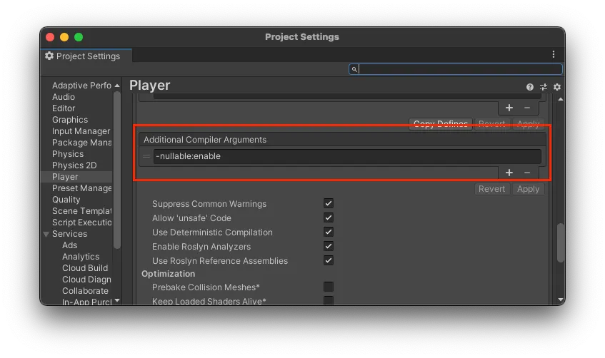 nullableをProjectSettingsから追加する