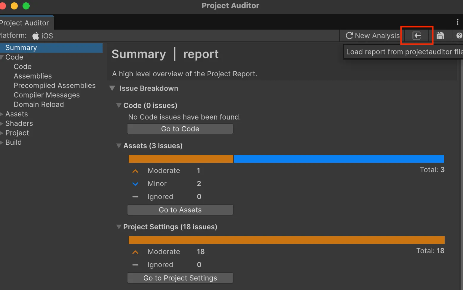 projectauditorファイルの読み込み