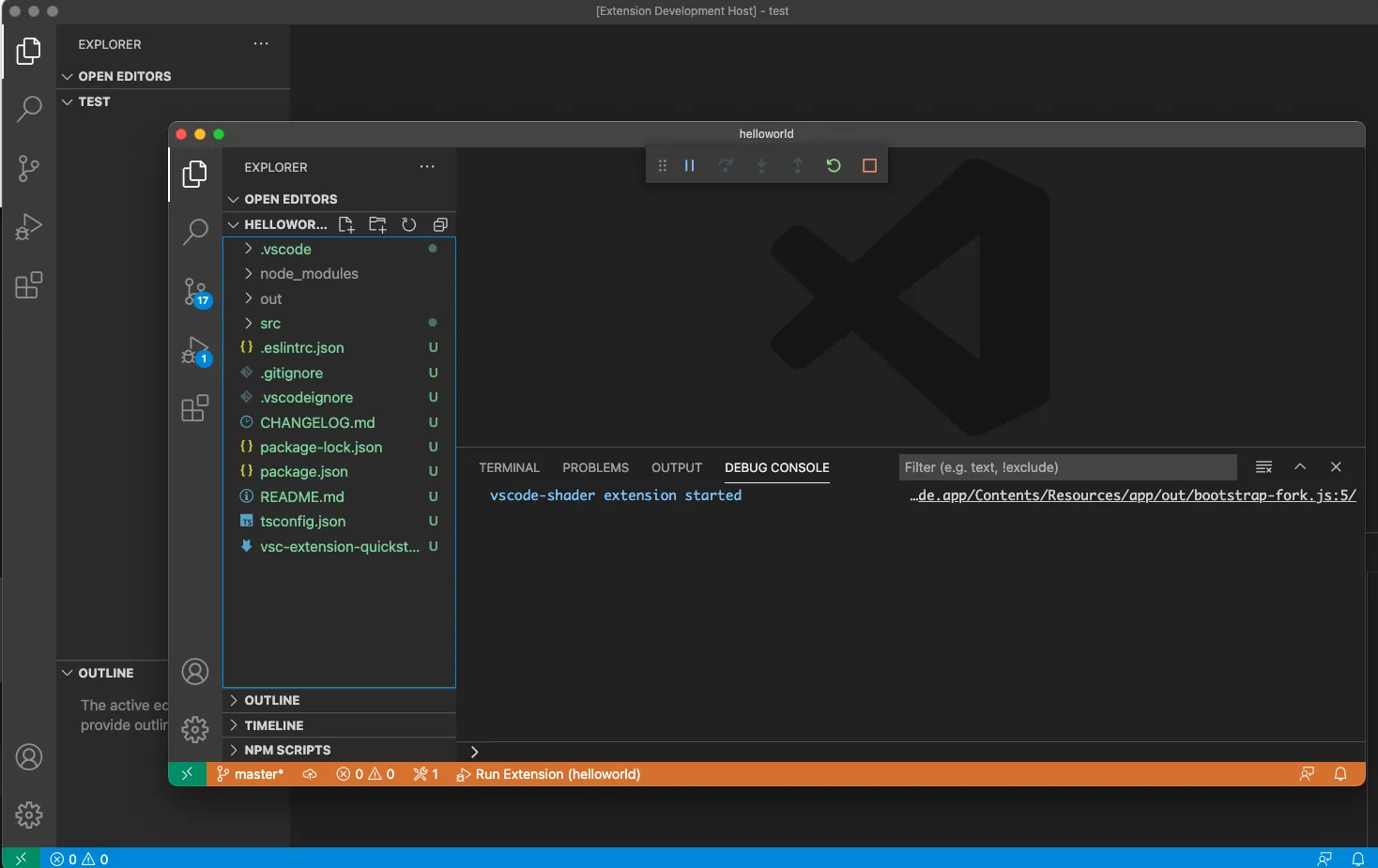 F5を押して拡張をデバッグ実行している様子