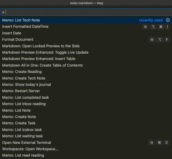 QuickInputの例: コマンドパレット