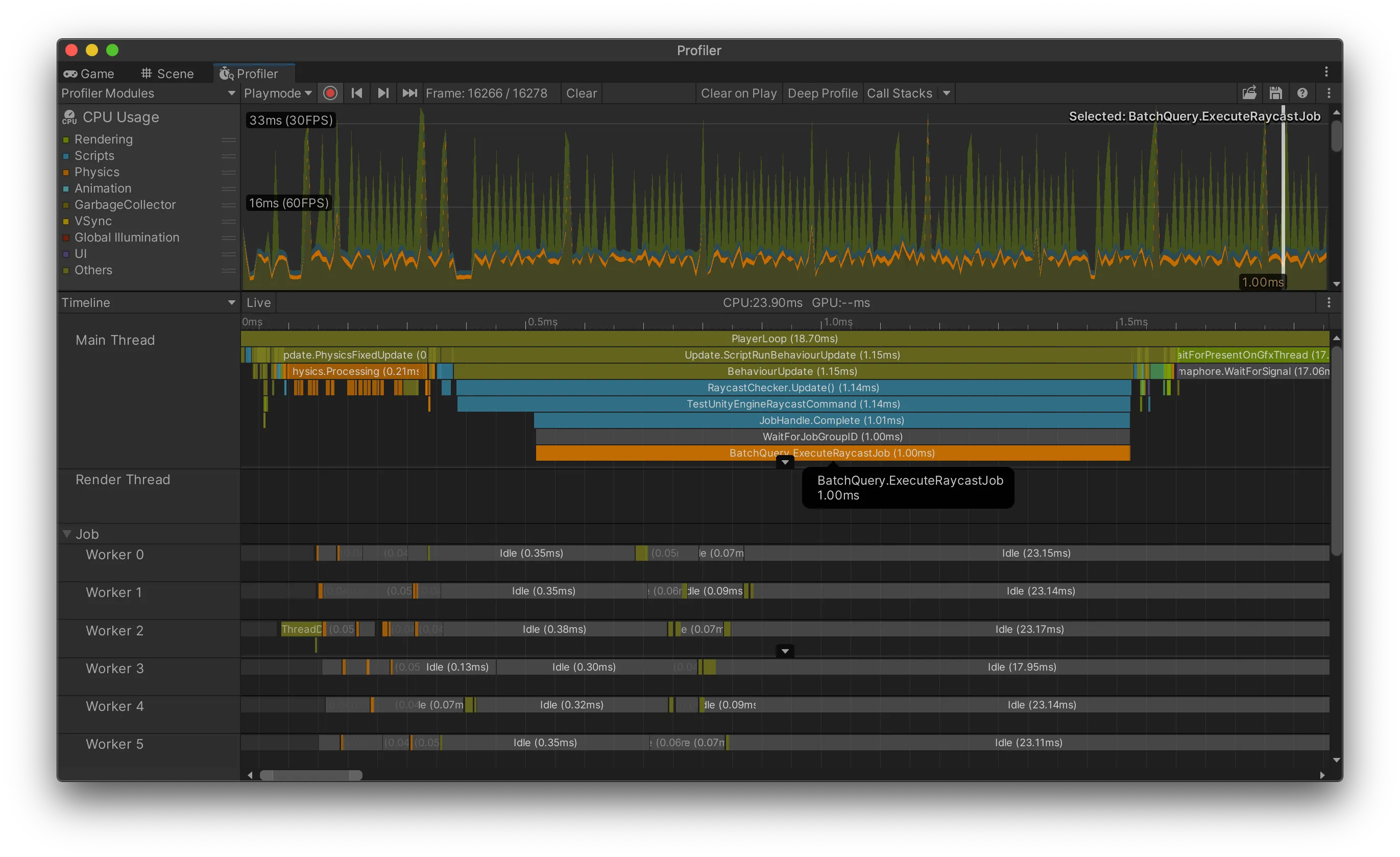 RaycastCommand-min1000のタイムライン
