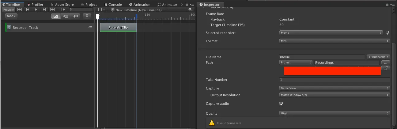 タイムラインでのUnity Recorderによる画面の録画方法
