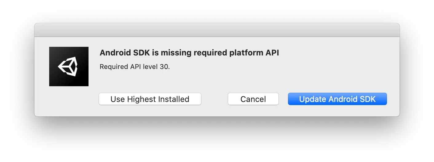 Android SDKの更新を促すダイアログ