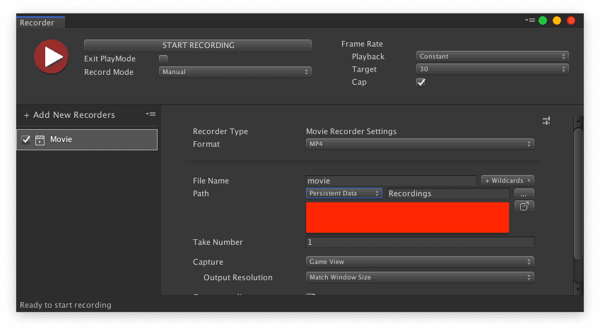 editor ui for unity recorder